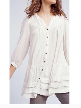 Anthropologie Holding Horses Boho Western Flowey Ivory Tunic Top Dress SZ S